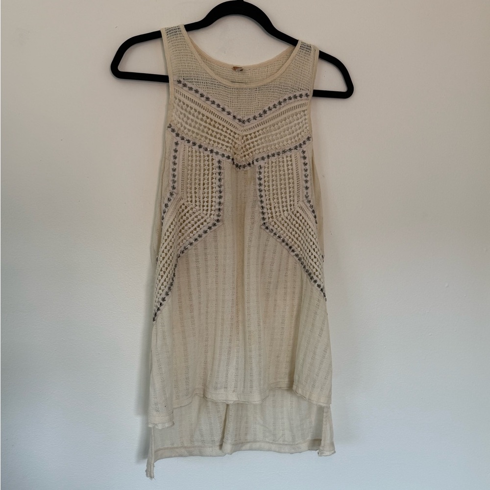 Free People Women's Cream Beaded Crochet-Detail Tank Top - Picture 3 of 7